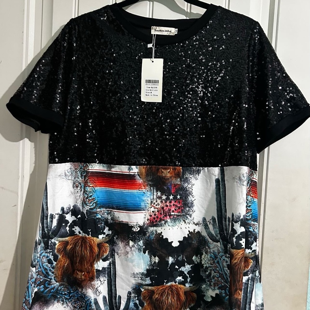 Simply Southern Black Sequin Ruffled Short Sleeve Top